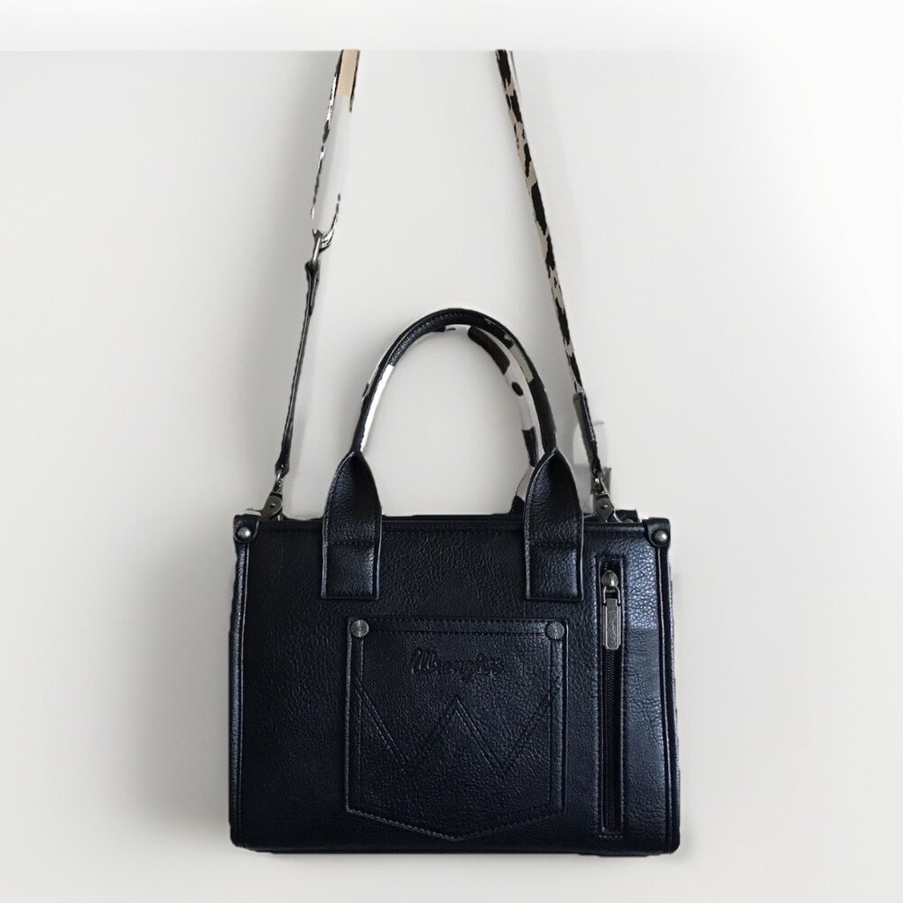 Wrangler Ladies Cow Print Mini Black Crossbody Tote Bag WG102S-8120BK - Picture 2 of 8